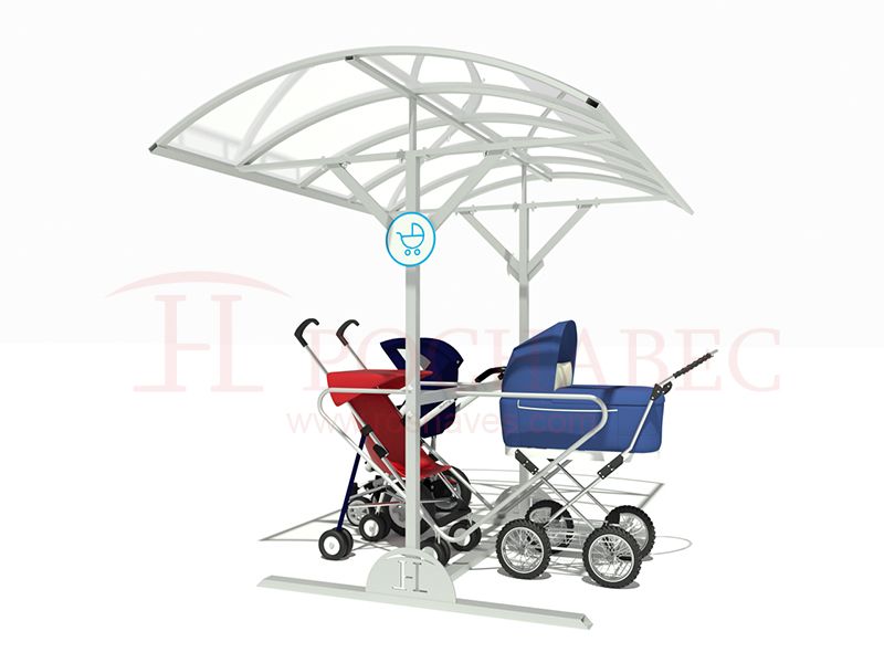 Навес для колясок из конструкционной стали с крышей из поликарбоната на 6 колясок