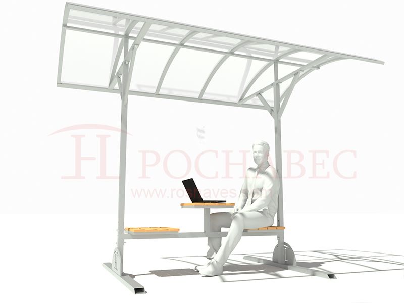 Стол со скамейками для отдыха и приема пищи с навесом из поликарбоната