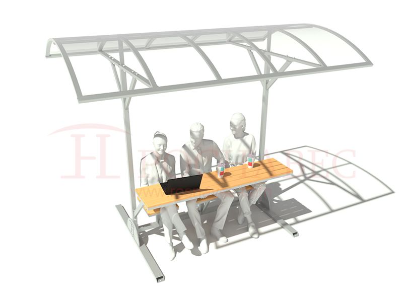 Стол со скамейками для отдыха и приема пищи с навесом из поликарбоната