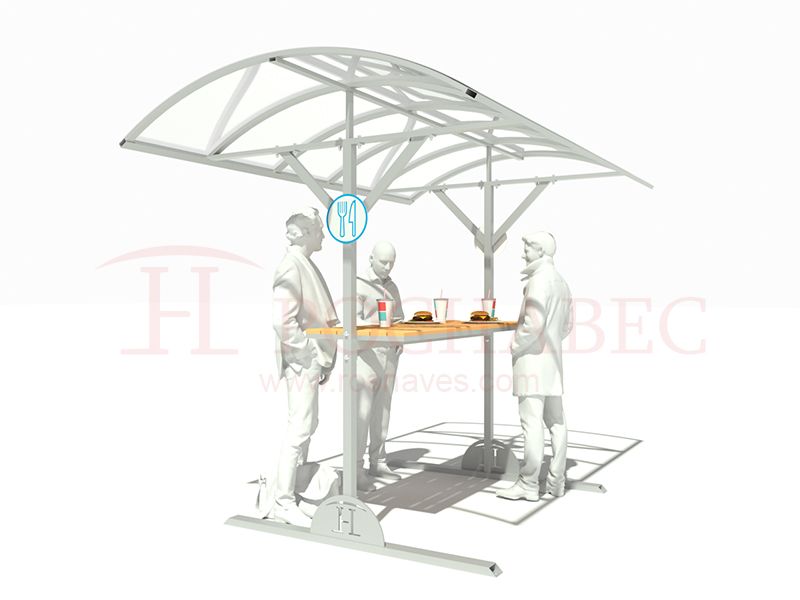 Стол фуршетный для отдыха и приема пищи с навесом из поликарбоната