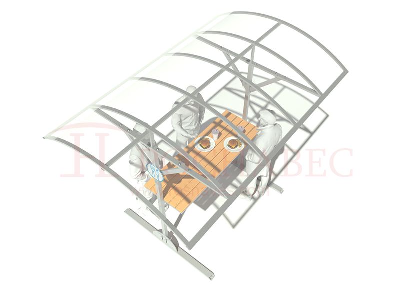 Стол фуршетный для отдыха и приема пищи с навесом из поликарбоната